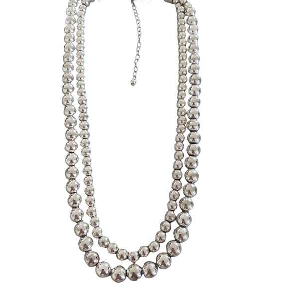 Sterling silver 925 chain beaded two strand draped necklace adjustable modernist - Picture 4 of 13